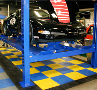 blue and yellow garage flooring tec tile